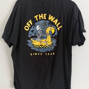 Vans Black Tee with Yellow Duck Float and Light Blue Accents